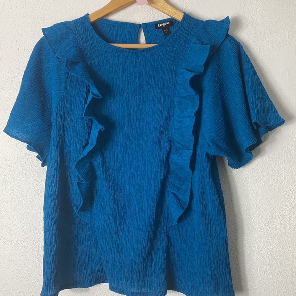 Express Blue Ruffle Top - Picture 2 of 7